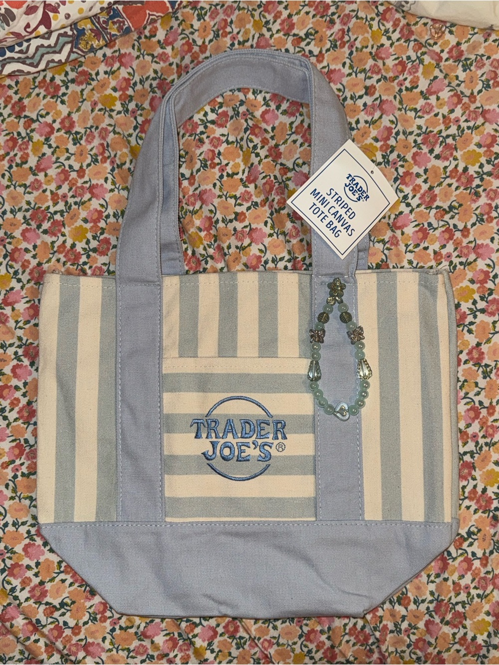 Trader Joe’s Blue and Cream Striped Canvas Tote Bag